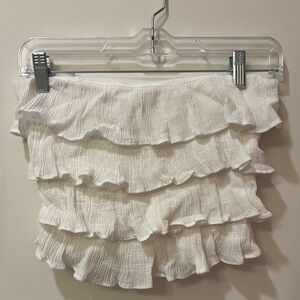 She + Sky Elegant White Ruffled Tube Top